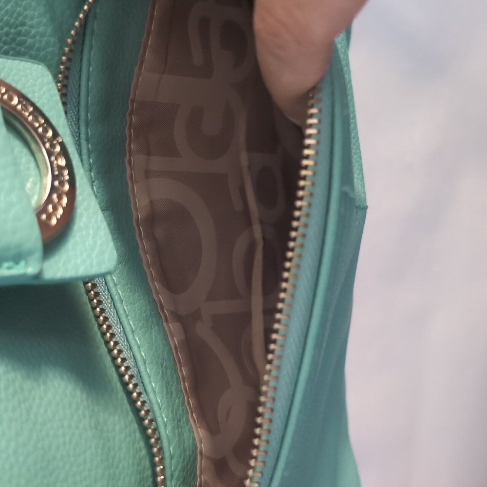 Rocco Barocco designer Teal cross body bag With gold Accents - Picture 5 of 13